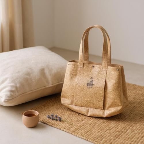 YAO SHI FO Cork Tote Bag with Mat Slot
