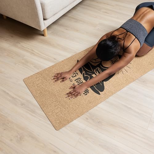 Tapis de yoga Eco 183 x 60 cm - 4mm liège FSC + caoutchouc naturel - NOIR