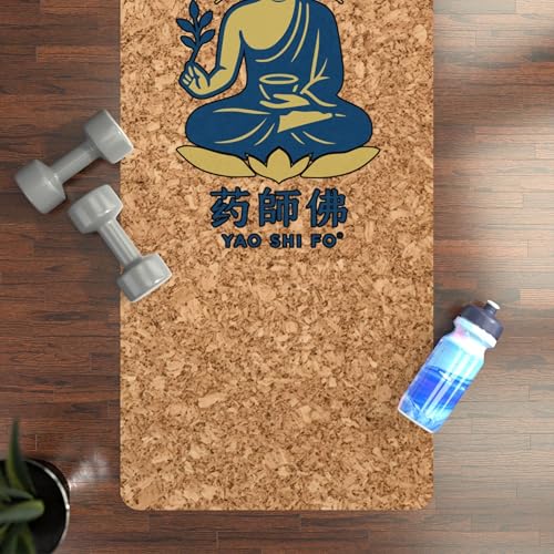 Yoga Mat 183 x 60 cm - 4 mm FSC Cork + Natural Rubber - BLUE &amp; GOLD